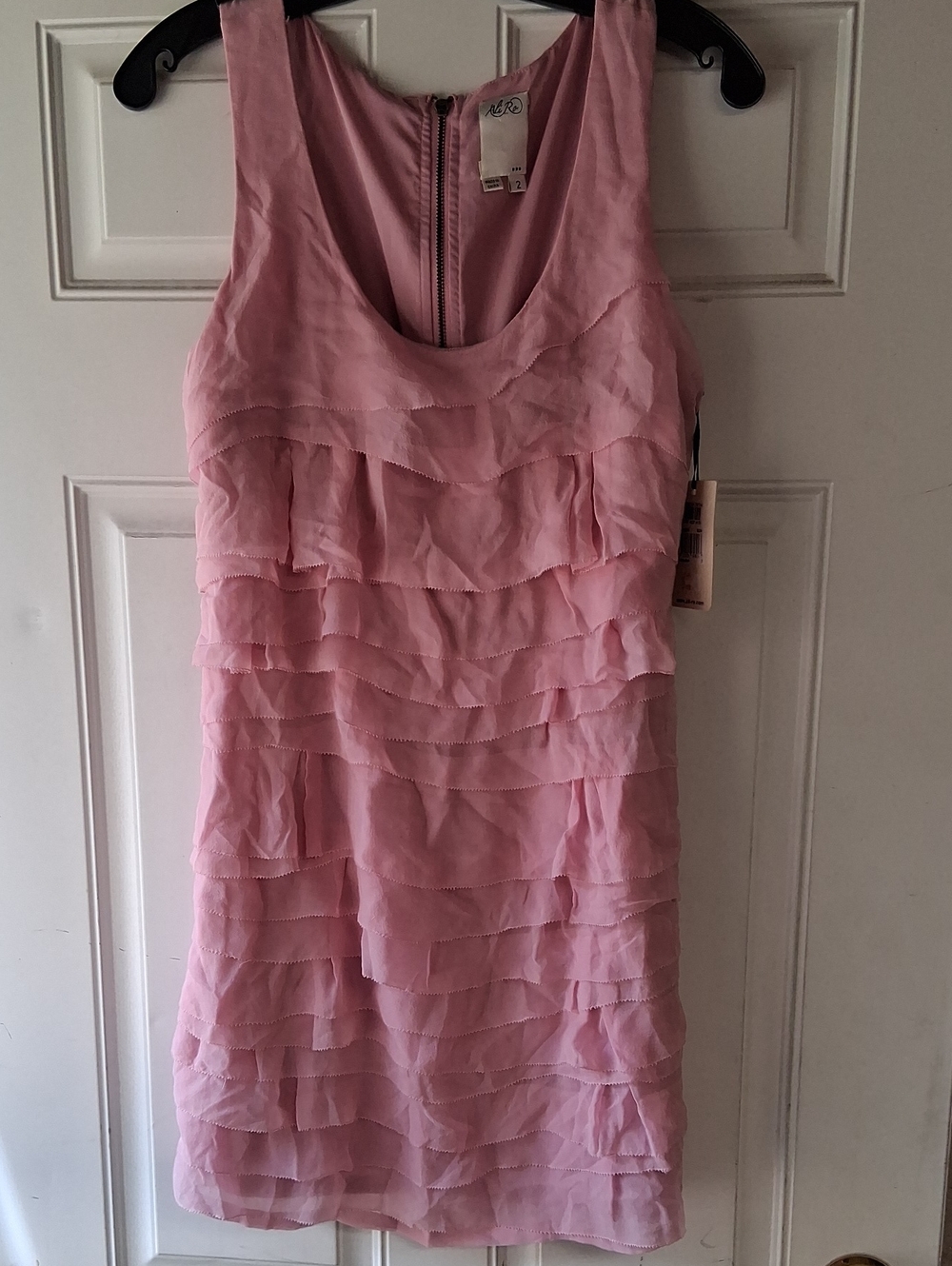 Ali Ro Pink Tiered Chiffon Sleeveless Dress